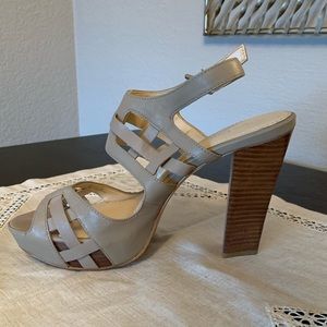 Calvin Klein Nude Platform Sandals with Wooden Heel. Size 8.5